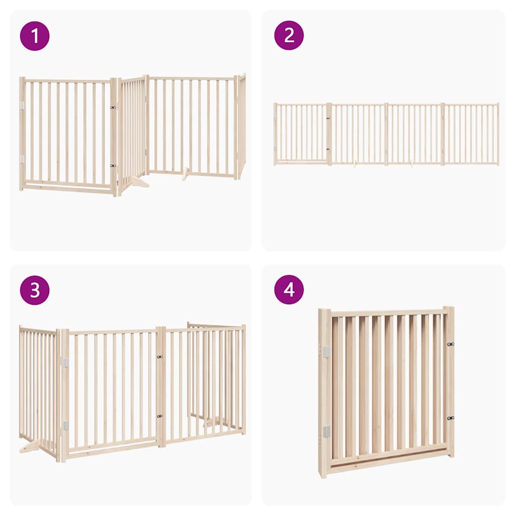 Dog Gate with Door Foldable 4 Panels 320 cm Solid Wood Fir