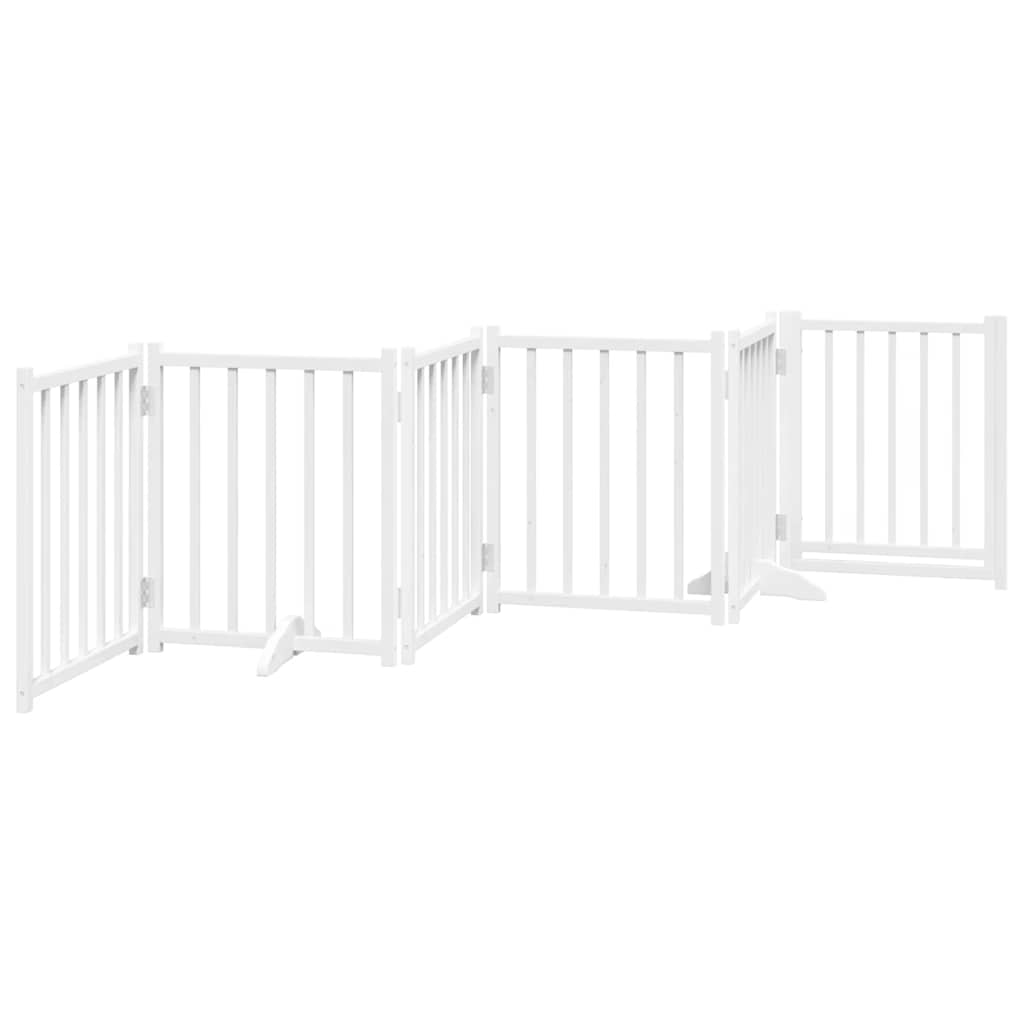 Dog Gate with Door Foldable 6 Panels White 300 cm Solid Wood Fir