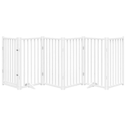 Dog Gate with Door Foldable 6 Panels White 300cm Solid Wood Fir