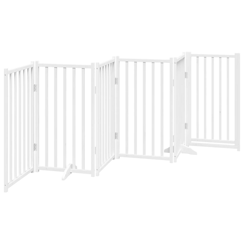 Dog Gate with Door Foldable 6 Panels White 300cm Solid Wood Fir