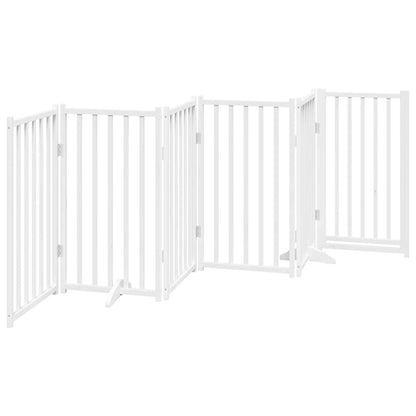 Dog Gate with Door Foldable 6 Panels White 300cm Solid Wood Fir