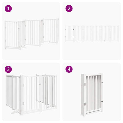 Dog Gate with Door Foldable 6 Panels White 300cm Solid Wood Fir