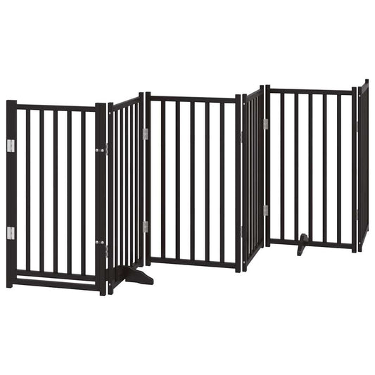 Dog Gate with Door Foldable 6 Panels Black 300 cm Solid Wood Fir