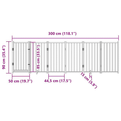 Dog Gate with Door Foldable 6 Panels Black 300 cm Solid Wood Fir