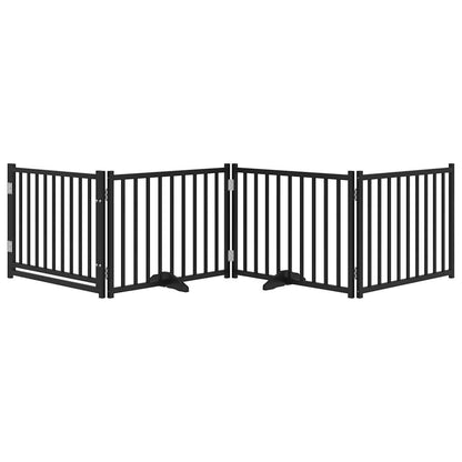 Dog Gate with Door Foldable 4 Panels Black 320 cm Solid Wood Fir