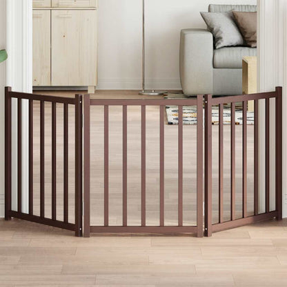 Dog Gate Foldable 3 Panels Brown Oak 150 cm Solid Wood Fir