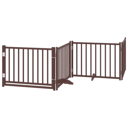 Dog Gate with Door Foldable 4 Panels Brown Oak 320 cm Solid Wood Fir