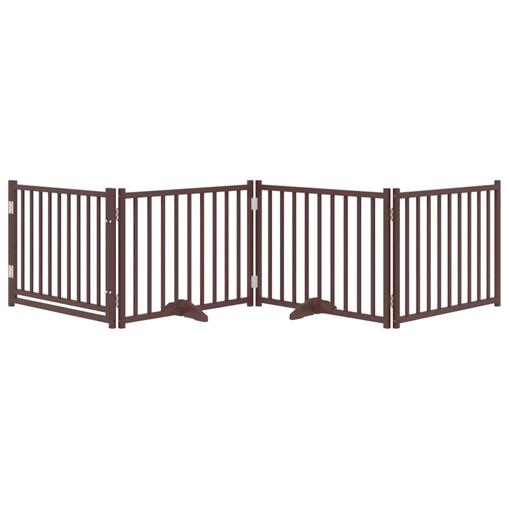 Dog Gate with Door Foldable 4 Panels Brown Oak 320 cm Solid Wood Fir