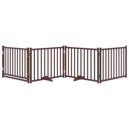 Dog Gate with Door Foldable 4 Panels Brown Oak 320 cm Solid Wood Fir
