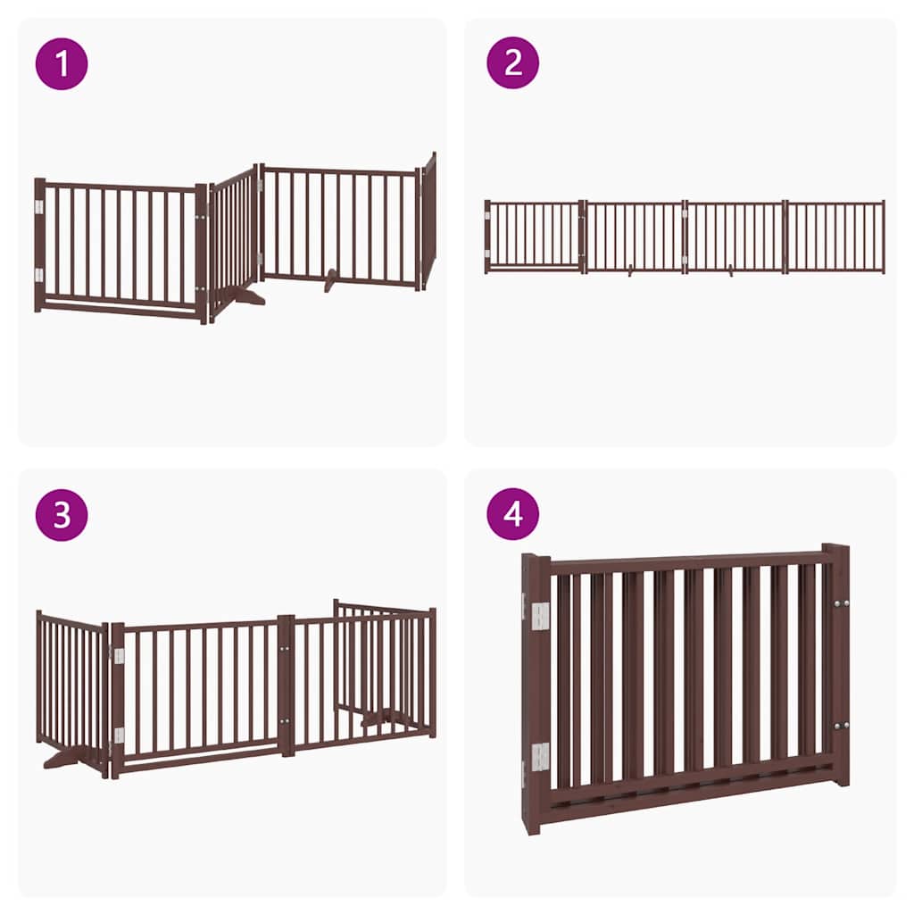 Dog Gate with Door Foldable 4 Panels Brown Oak 320 cm Solid Wood Fir