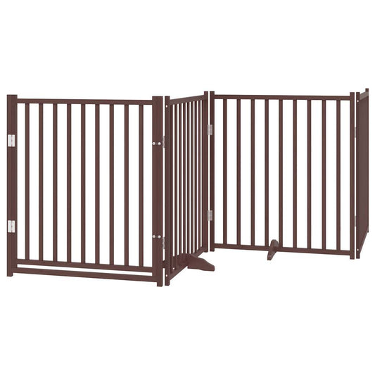 Dog Gate with Door Foldable 4 Panels Brown Oak 320 cm Solid Wood Fir