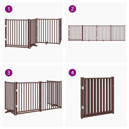 Dog Gate with Door Foldable 4 Panels Brown Oak 320 cm Solid Wood Fir