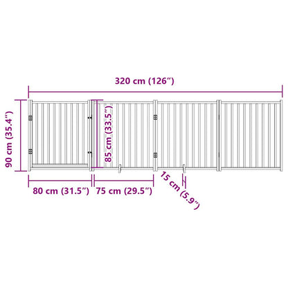 Dog Gate with Door Foldable 4 Panels Brown Oak 320 cm Solid Wood Fir