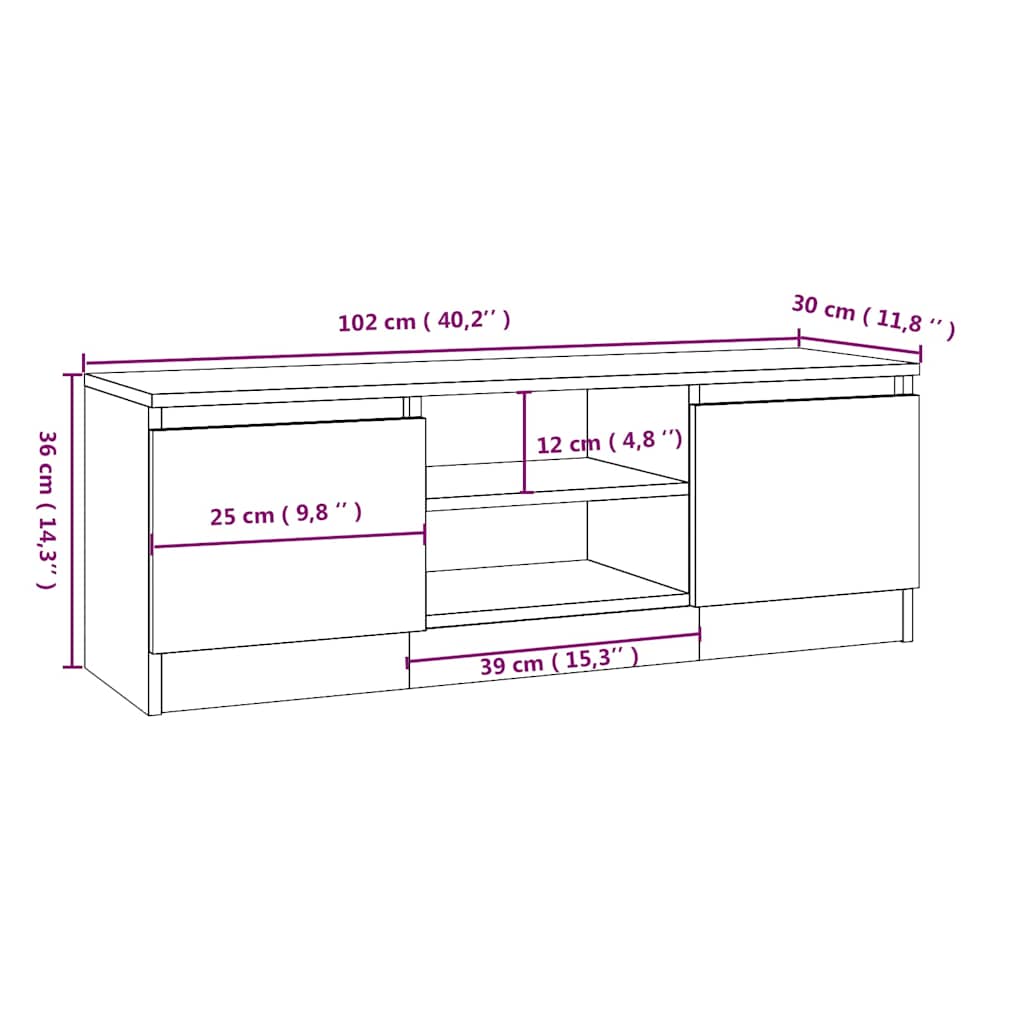 TV Cabinet with Door Smoked Oak 102x30x36 cm