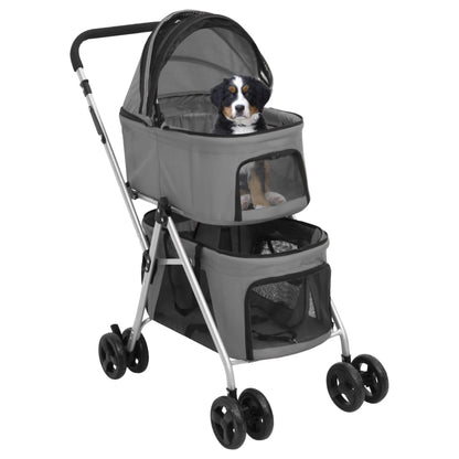 2-Layers Folding Dog Stroller Grey 83x48x97 cm Oxford Fabric
