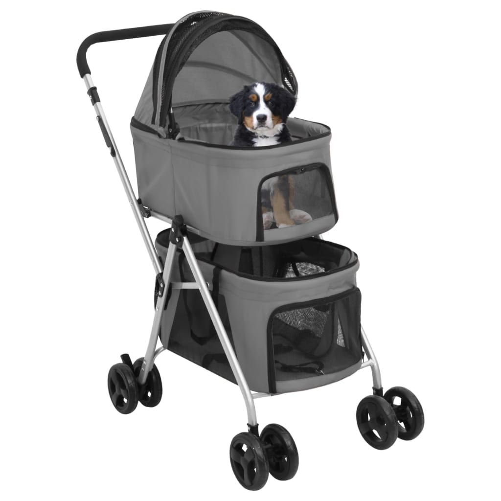 2-Layers Folding Dog Stroller Grey 83x48x97 cm Oxford Fabric