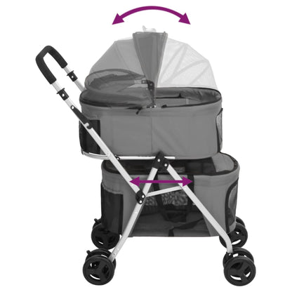 2-Layers Folding Dog Stroller Grey 83x48x97 cm Oxford Fabric
