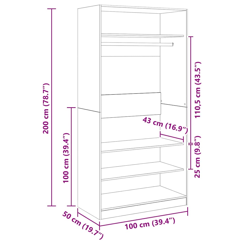 Wardrobe Smoked Oak 100x50x200 cm Engineered Wood