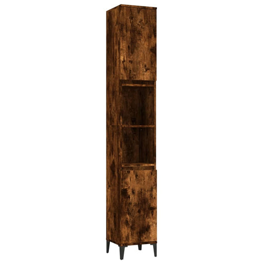 Bathroom Cabinet Smoked Oak 30x30x190 cm Engineered Wood