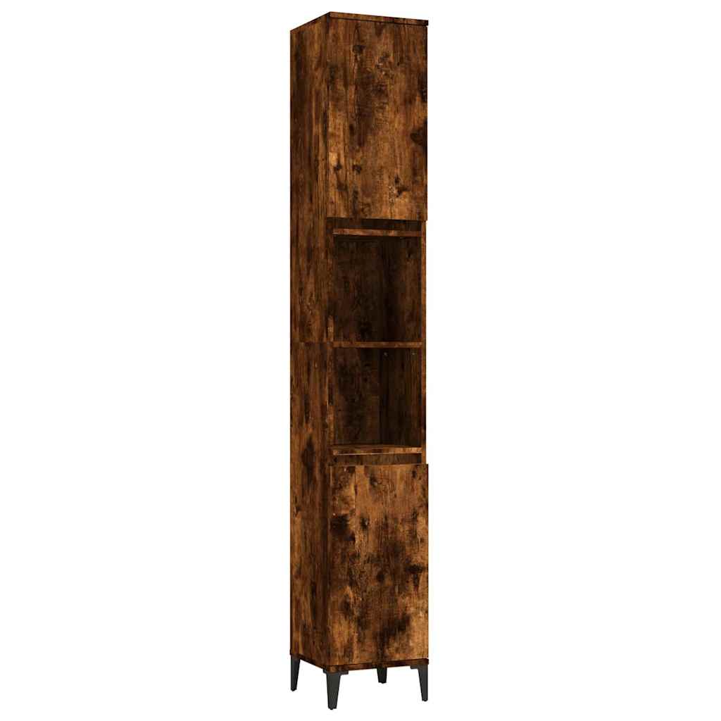 Bathroom Cabinet Smoked Oak 30x30x190 cm Engineered Wood