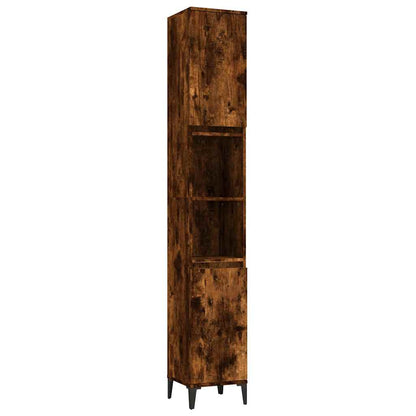 Bathroom Cabinet Smoked Oak 30x30x190 cm Engineered Wood
