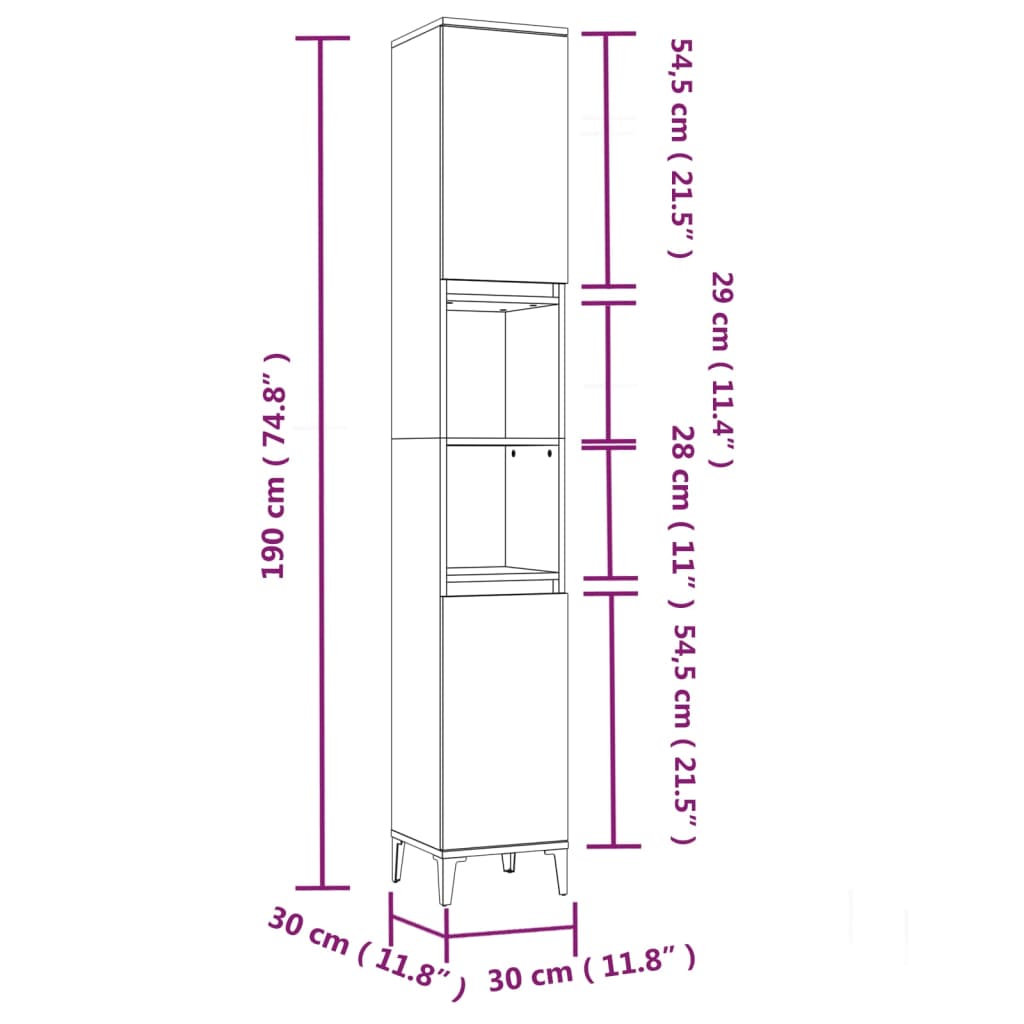 Bathroom Cabinet Grey Sonoma 30x30x190 cm Engineered Wood