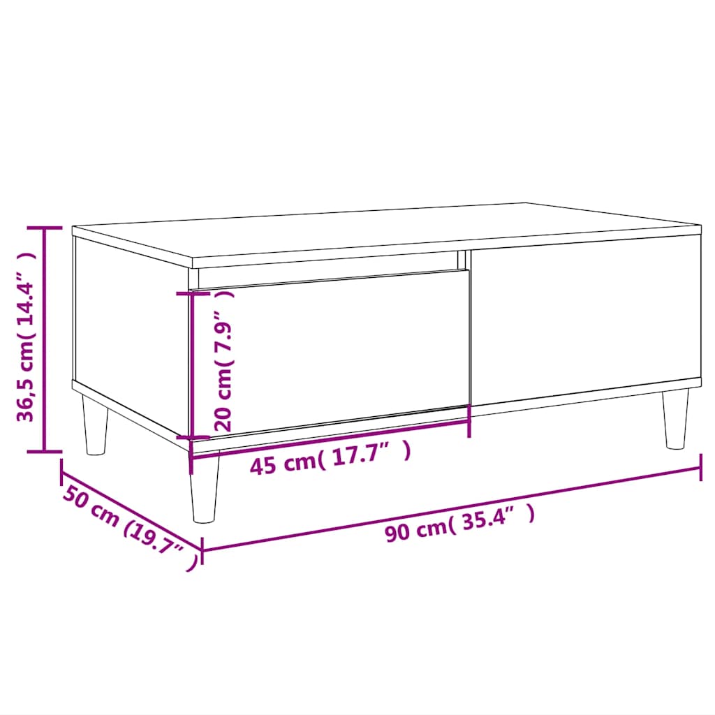 Coffee Table Smoked Oak 90x50x36.5 cm Engineered Wood