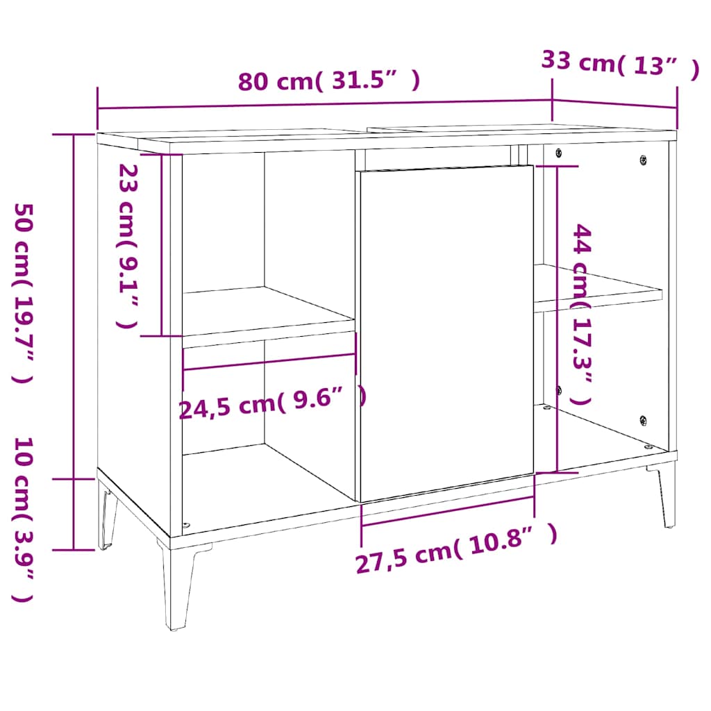 Sink Cabinet Smoked Oak 80x33x60 cm Engineered Wood