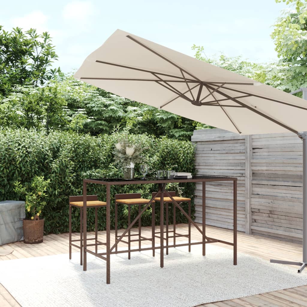Bar Table with Glass Top Brown 180x70x110 cm Poly Rattan