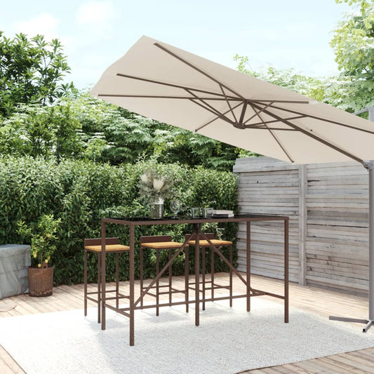 Bar Table with Glass Top Brown 180x70x110 cm Poly Rattan