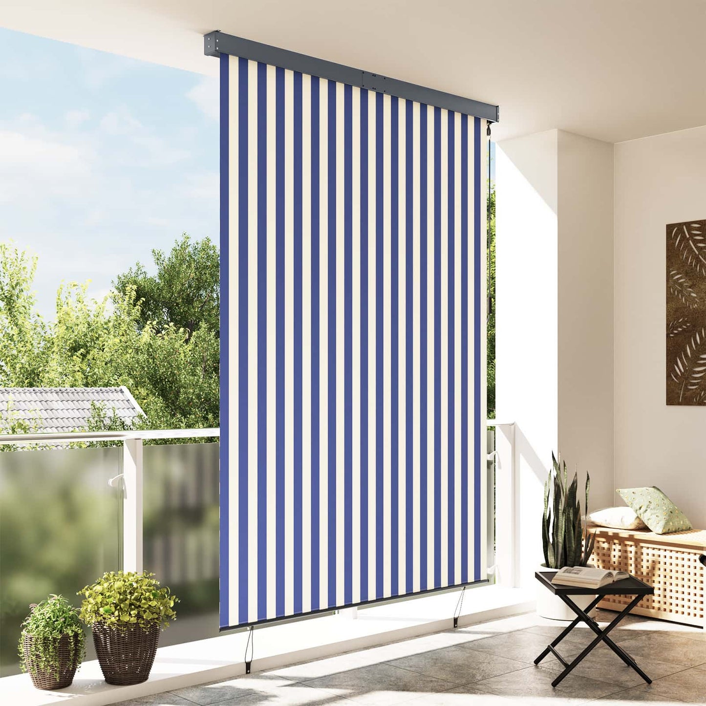 Roller Blind Blue and White 180 x 250 cm Fabric and Aluminum
