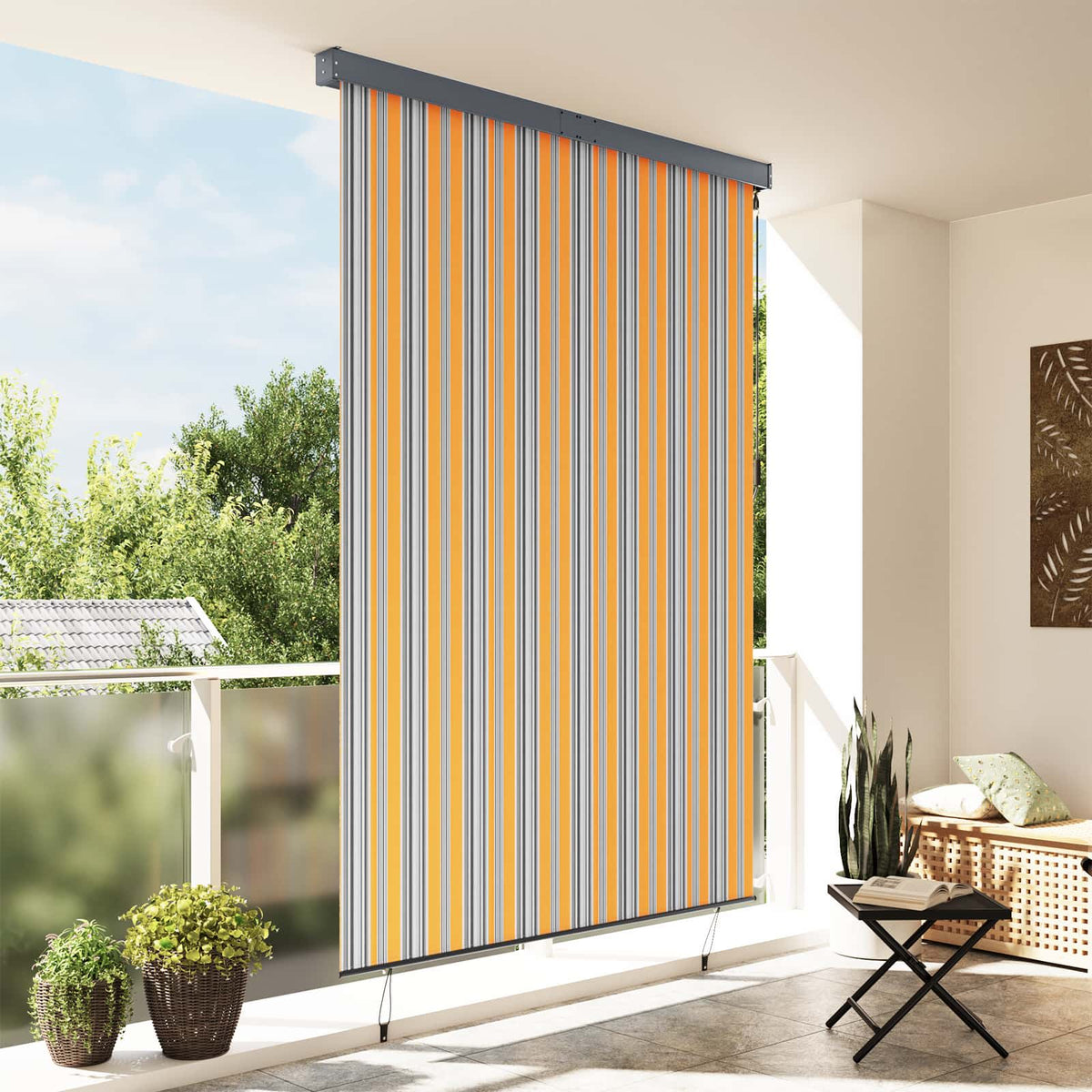 Roller Blind Yellow and Blue 180 x 250 cm Fabric and Aluminum