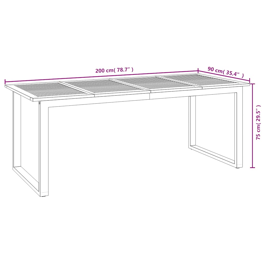 Garden Table with U-shaped Legs 200x90x75 cm Solid Wood Acacia