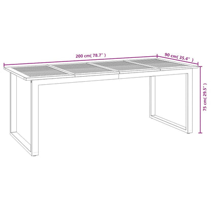 Garden Table with U-shaped Legs 200x90x75 cm Solid Wood Acacia