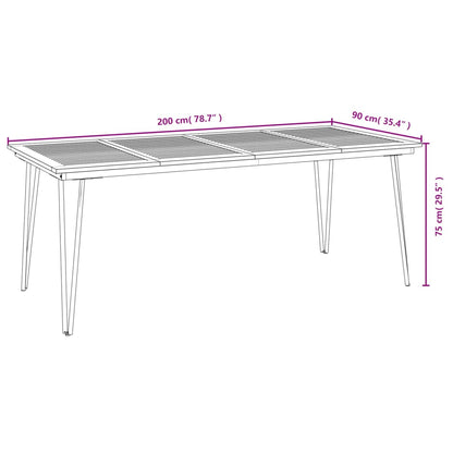 Garden Table with Hairpin Legs 200x90x75 cm Solid Wood Acacia