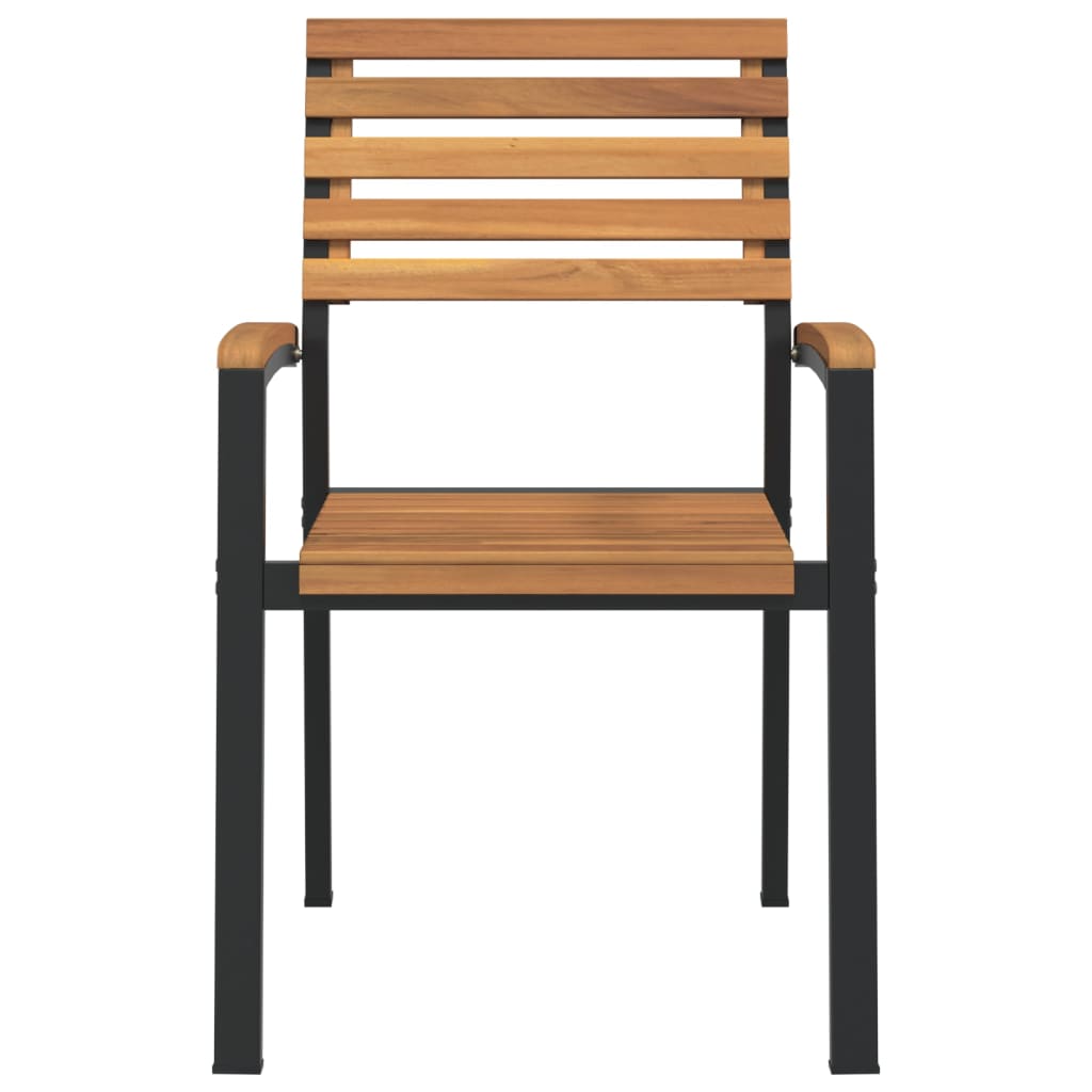 Stackable Garden Chair |  Set of 2 | Natural wood and black metal