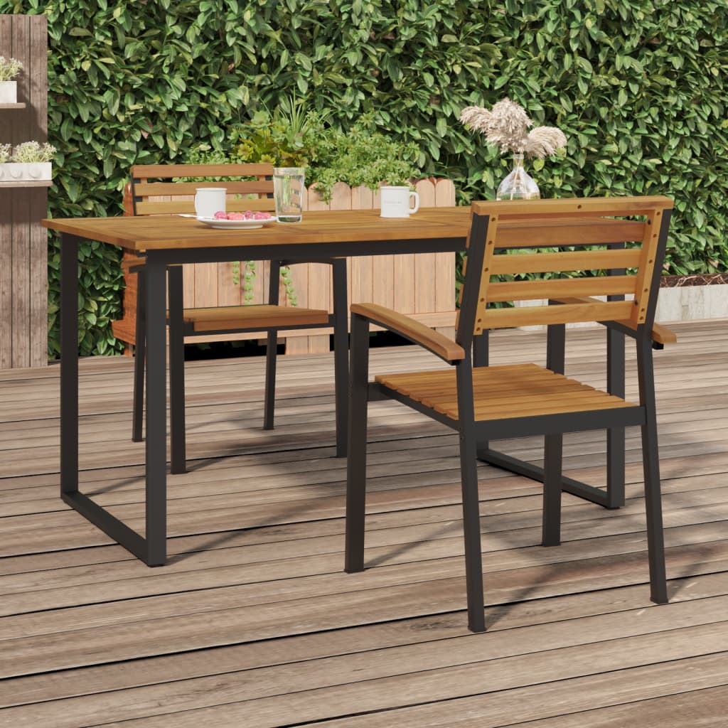 Stackable Garden Chair |  Set of 2 | Natural wood and black metal