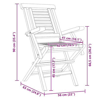 Folding Garden Chair | Set of 2 | Natural teak | Solid teak wood | Medium