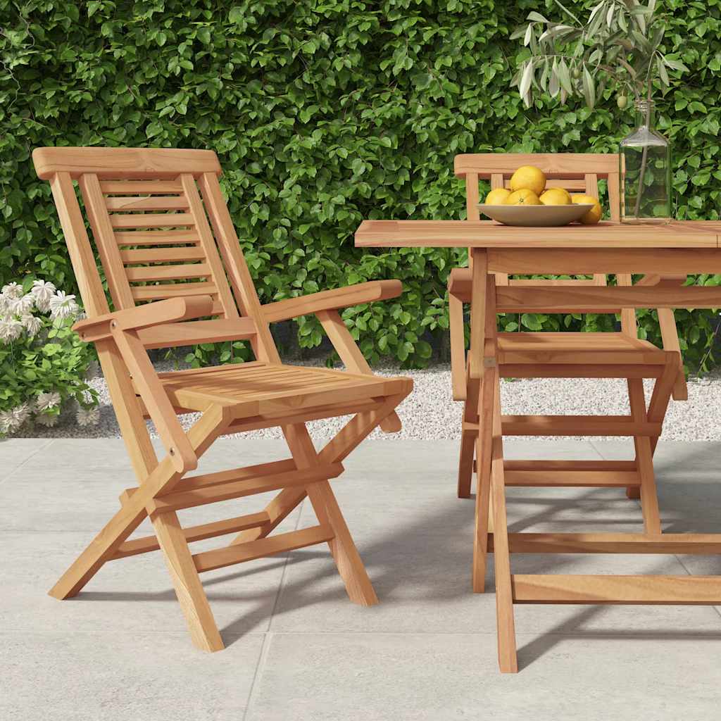 Folding Garden Chair | Set of 2 | Natural teak | Solid teak wood | Medium