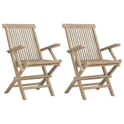 Folding Garden Chair | Set of 2 | Grey | Solid teak wood | Adjustable