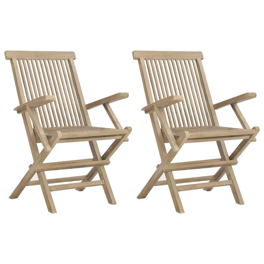 Folding Garden Chair | Set of 2 | Grey | Solid teak wood | Adjustable