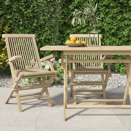 Folding Garden Chair | Set of 2 | Grey | Solid teak wood | Adjustable