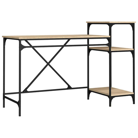 Desk with Shelves Sonoma Oak 135x50x90 cm Engineered Wood&Iron