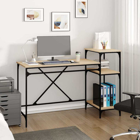 Desk with Shelves Sonoma Oak 135x50x90 cm Engineered Wood&Iron