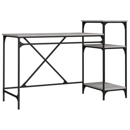 Desk with Shelves Grey Sonoma 135x50x90 cm Engineered Wood&Iron