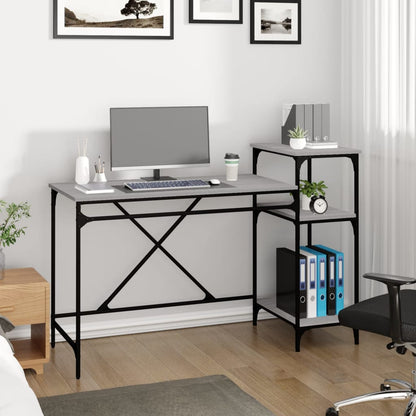 Desk with Shelves Grey Sonoma 135x50x90 cm Engineered Wood&Iron