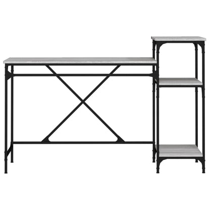 Desk with Shelves Grey Sonoma 135x50x90 cm Engineered Wood&Iron