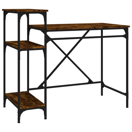 Desk with Shelves Smoked Oak 105x50x90 cm Engineered Wood&Iron