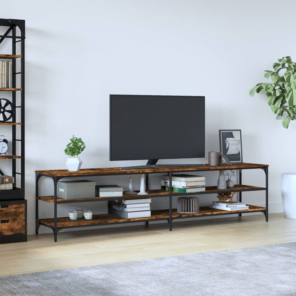 TV Cabinet Smoked Oak 200x30x50 cm Engineered Wood and Metal