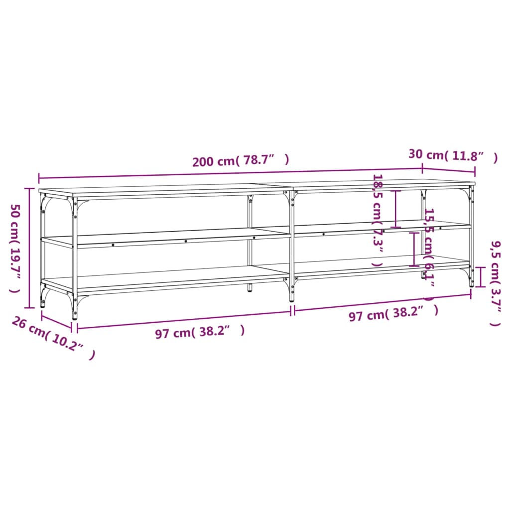 TV Cabinet Grey Sonoma 200x30x50 cm Engineered Wood and Metal